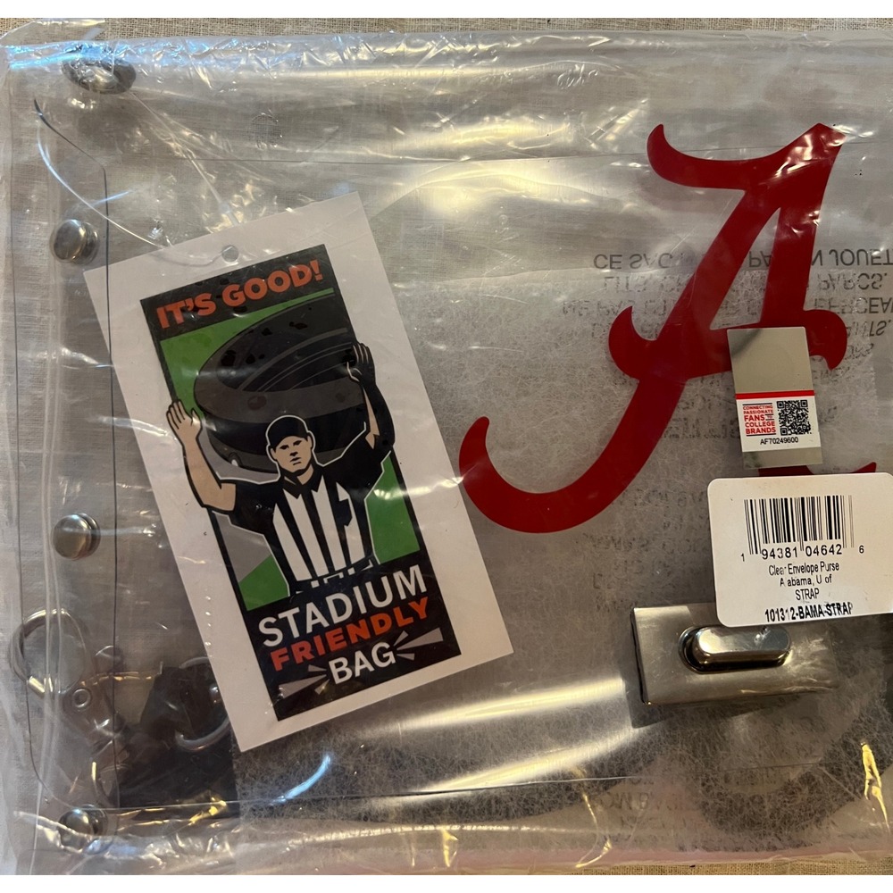 Alabama Crimson Tide Clear Stadium Approved Envelope Purse Bag 10" X 5" New Seal